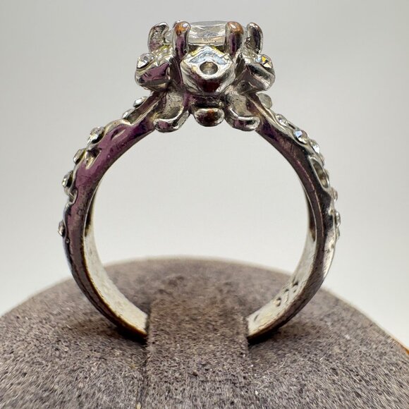 VTG Sterling Silver 925 Cubic Zirconia Fancy Border Prong Set Ring Size 8.25 - Picture 8 of 14